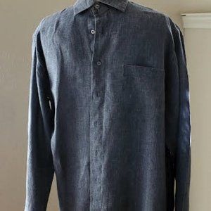 ST. CROIX MEN'S LONG SLEEVE BUTTON-UP DARK GREY CLASSIC DRESS SHIRT SIZE MEDIUM